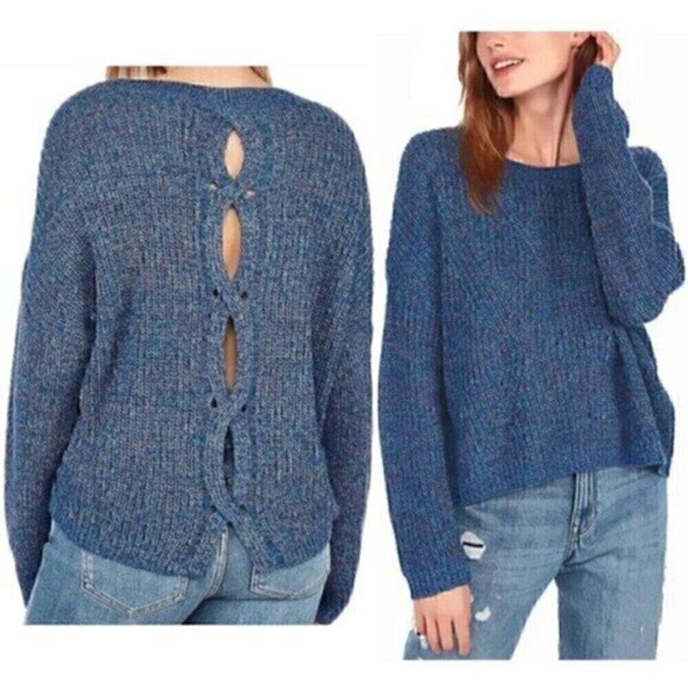 Express Cable Knit Split Back Pullover Sweater Bl… - image 1